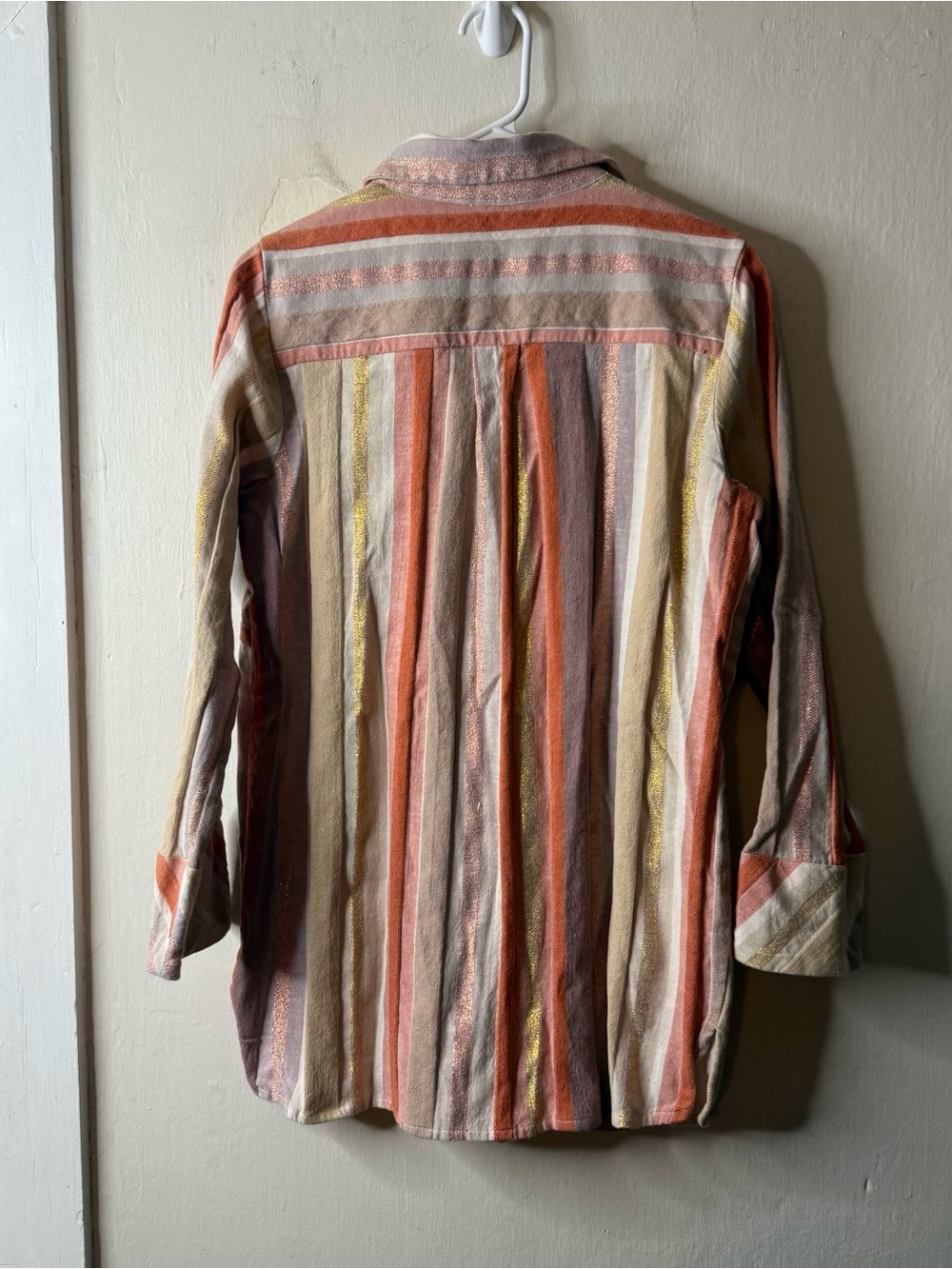 Soft Surroundings Beige Metallic Striped 3/4 Sleeve Blouse - Picture 7 of 7